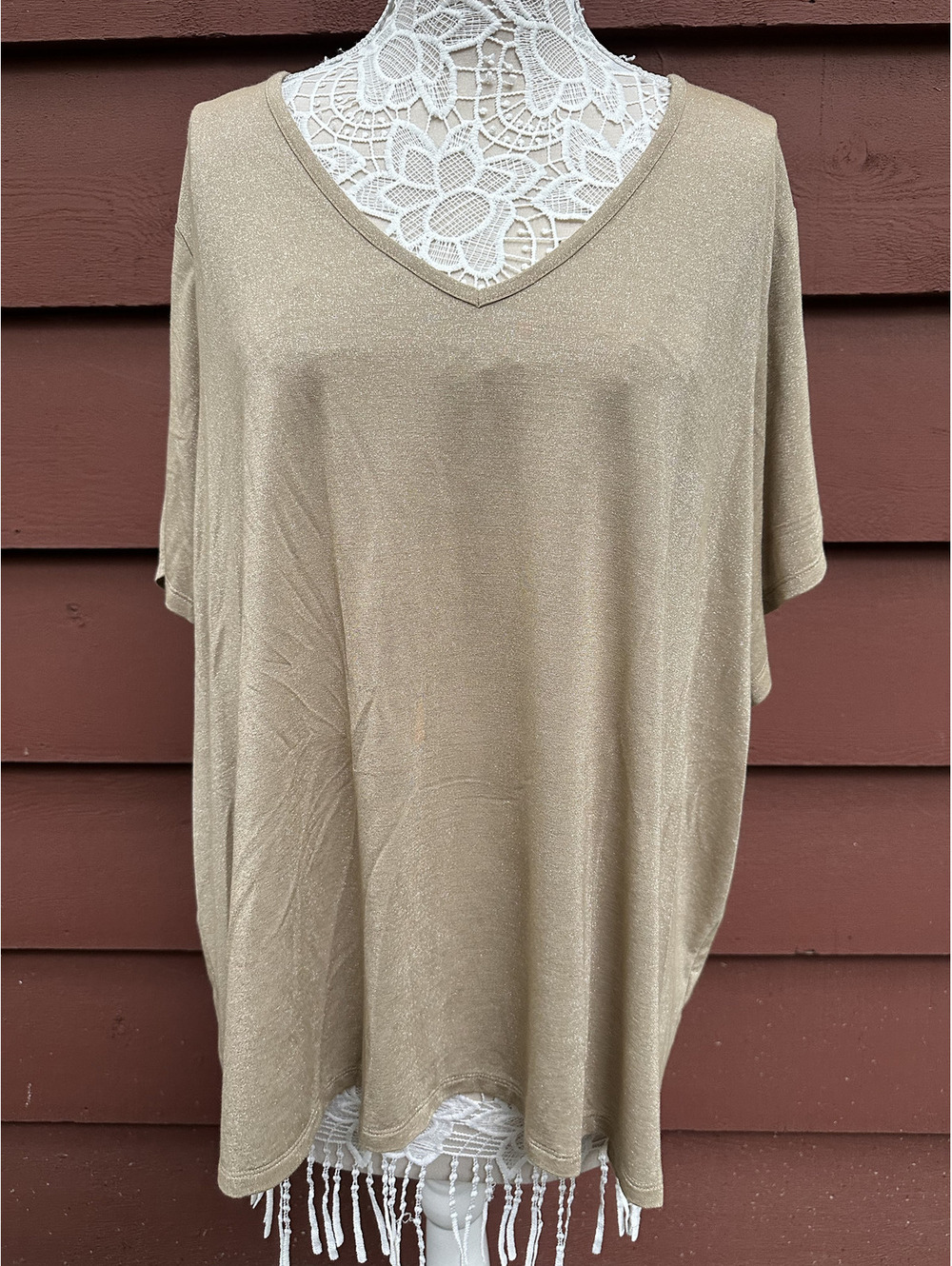 Old Navy Luxe Beige V Neck Oversized Plus Size Top